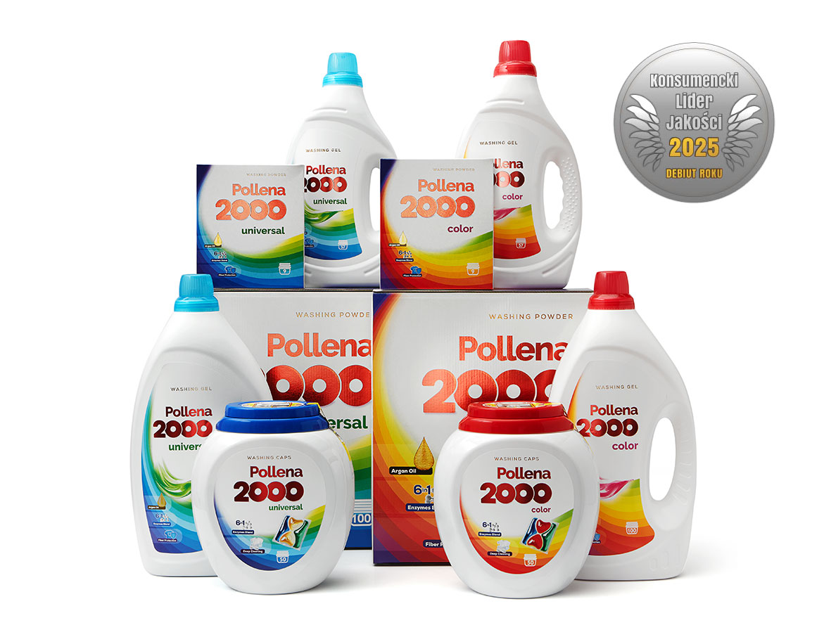 Zestaw środków do prania Pollena 2000 wyróżniony godłem Konsumencki Lider Jakości